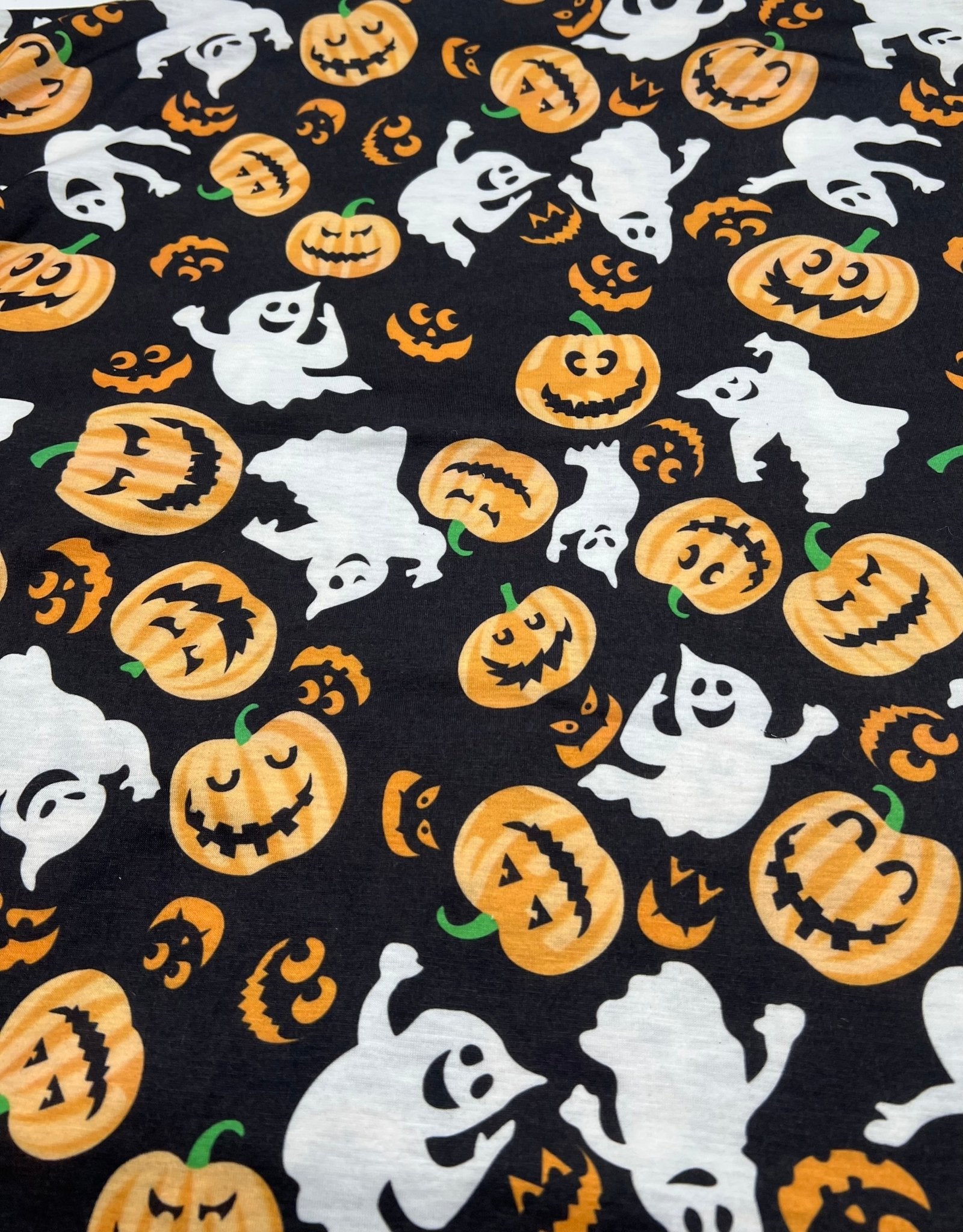 Halloween Pumpkin Ghost Print Spun Poly Stretch Fabric - T9 Fabrics